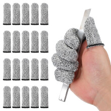 Cut Resistant Finger Cots 3x1.2 Inch, 20pcs Reusable HPPE Finger Protector Sleeves for Kitchen, Sculpture and Gardening, Grey