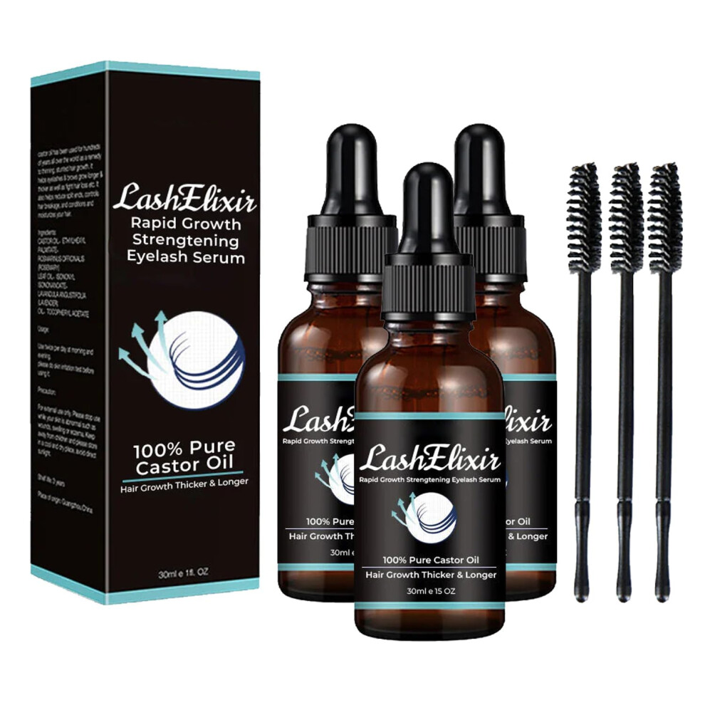 Eyelash Growth Serum 30ml with Castor Oil for Rapid Lash Growth, Thicker Fuller Lashes, 3pcs