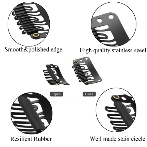 Black Wig Clips for Hair Extensions 32mm UShape Snap Comb Secure Grip Needles Thread Scissors Set 2