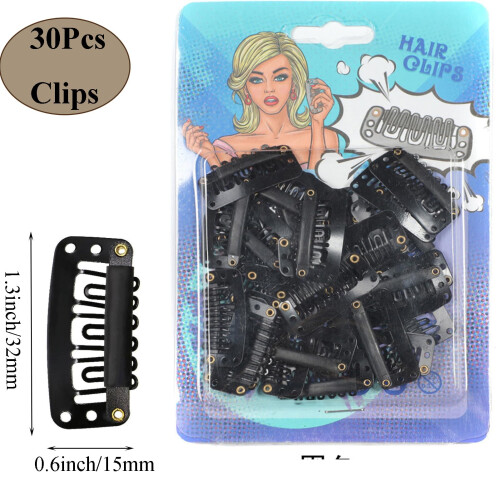 Black Wig Clips for Hair Extensions 32mm UShape Snap Comb Secure Grip Needles Thread Scissors Set 1
