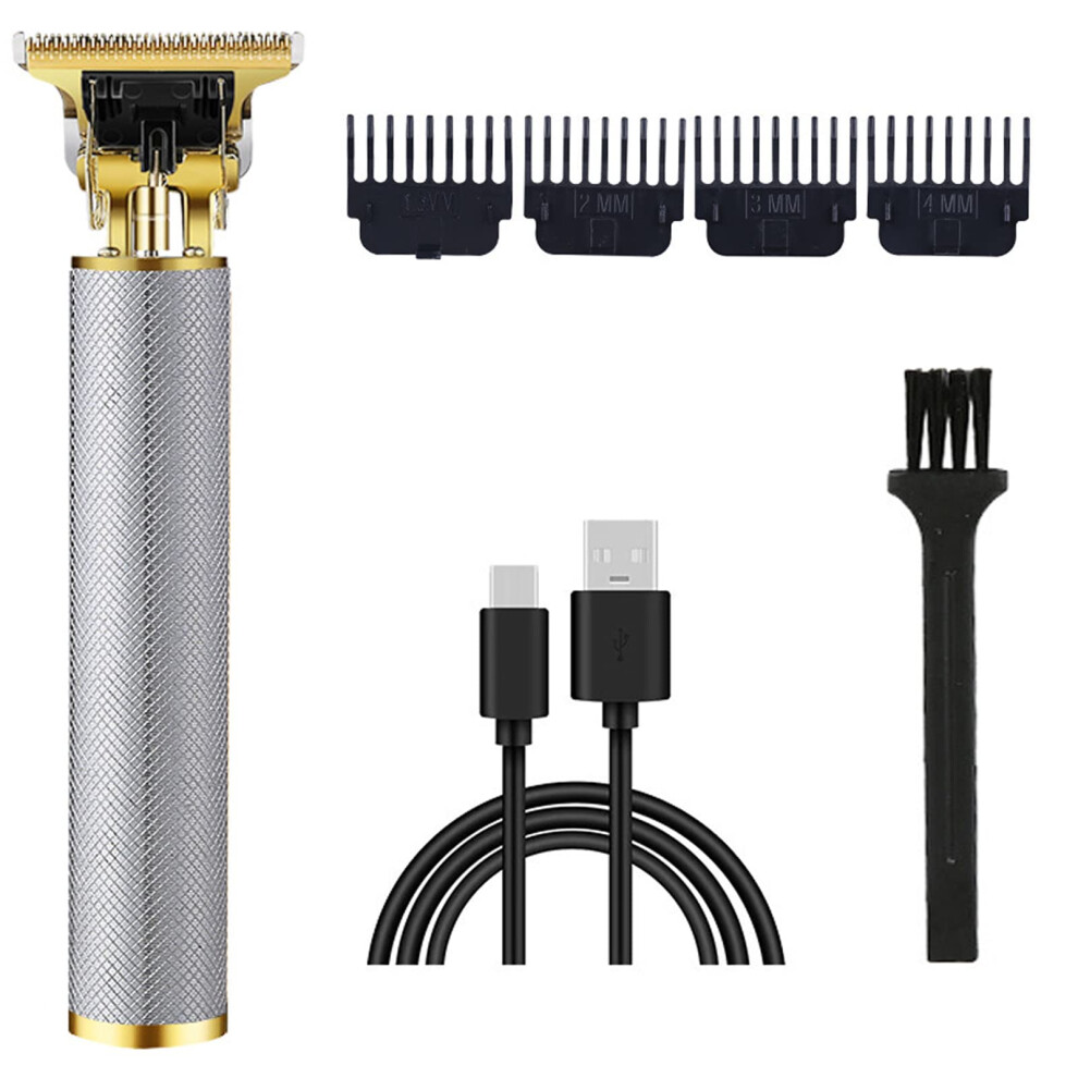 Silver Cordless T Blade Hair And Beard Trimmer For Men, Professional Close Cutting Grooming Kit