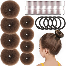 Hair Bun Maker Set for Kids, Light Brown Small and Extra Small Donuts with Pins and Ties