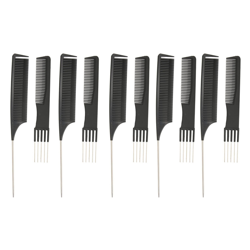 Unisex 10Pcs Rat Tail Comb Set With Teasing Comb, Scalp Protection, Precise Sectioning For Hair Styling