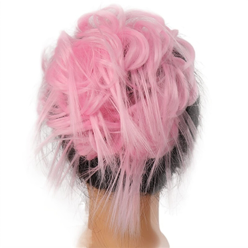 Messy Bun Hair Piece with Elastic Band, Synthetic Tousled Hair Bun Extension for Women â Pink
