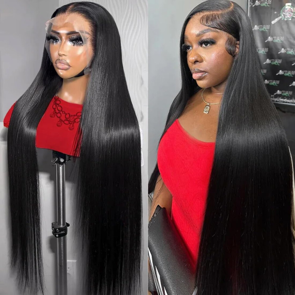 Unisex 34 Inch 13X6 Hd Lace Front Human Hair Wig 200 Density Straight Glueless Preplucked