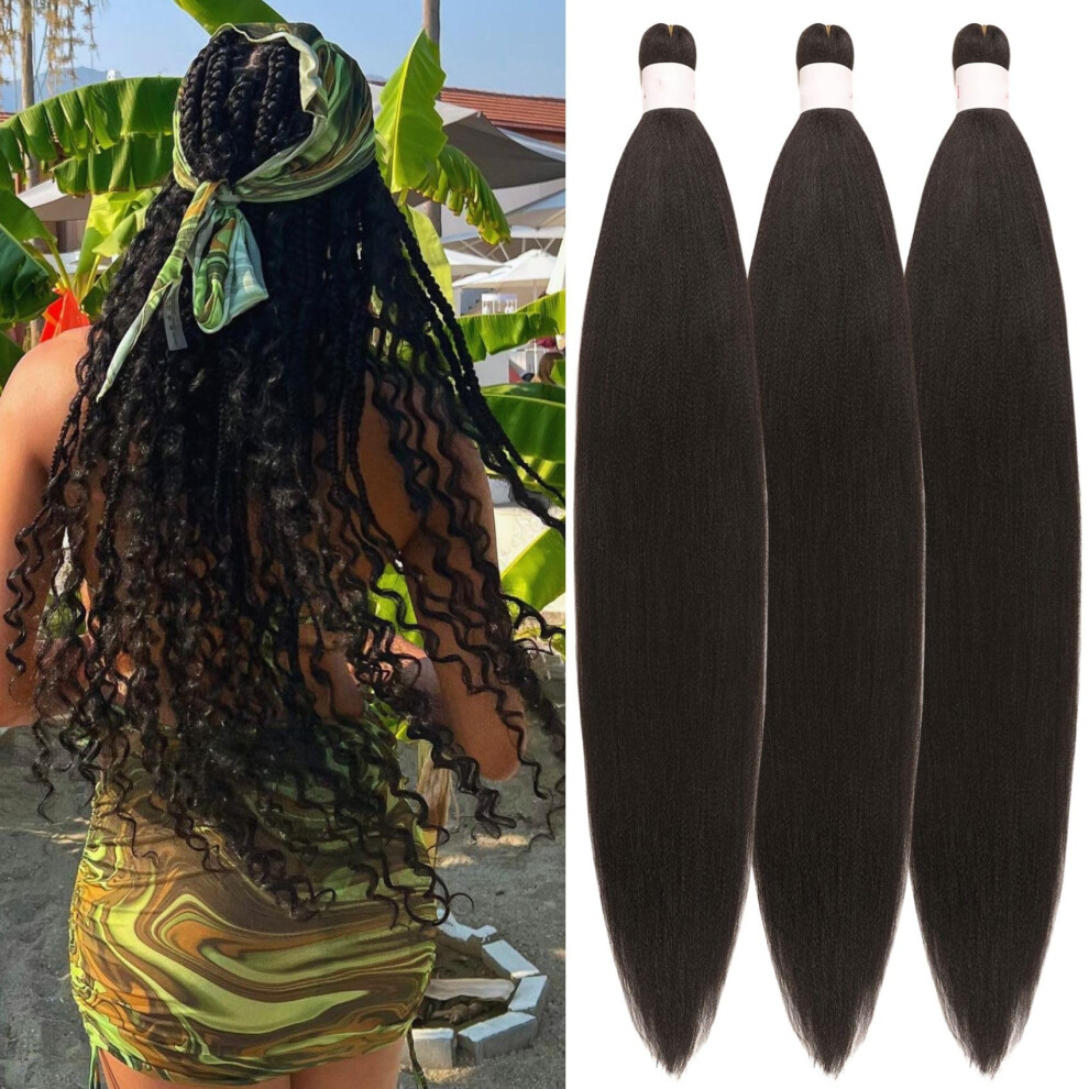 Pre Stretched Braiding Hair 26 Inch Black Synthetic Extensions for Knotless Box Braids Pack of 3