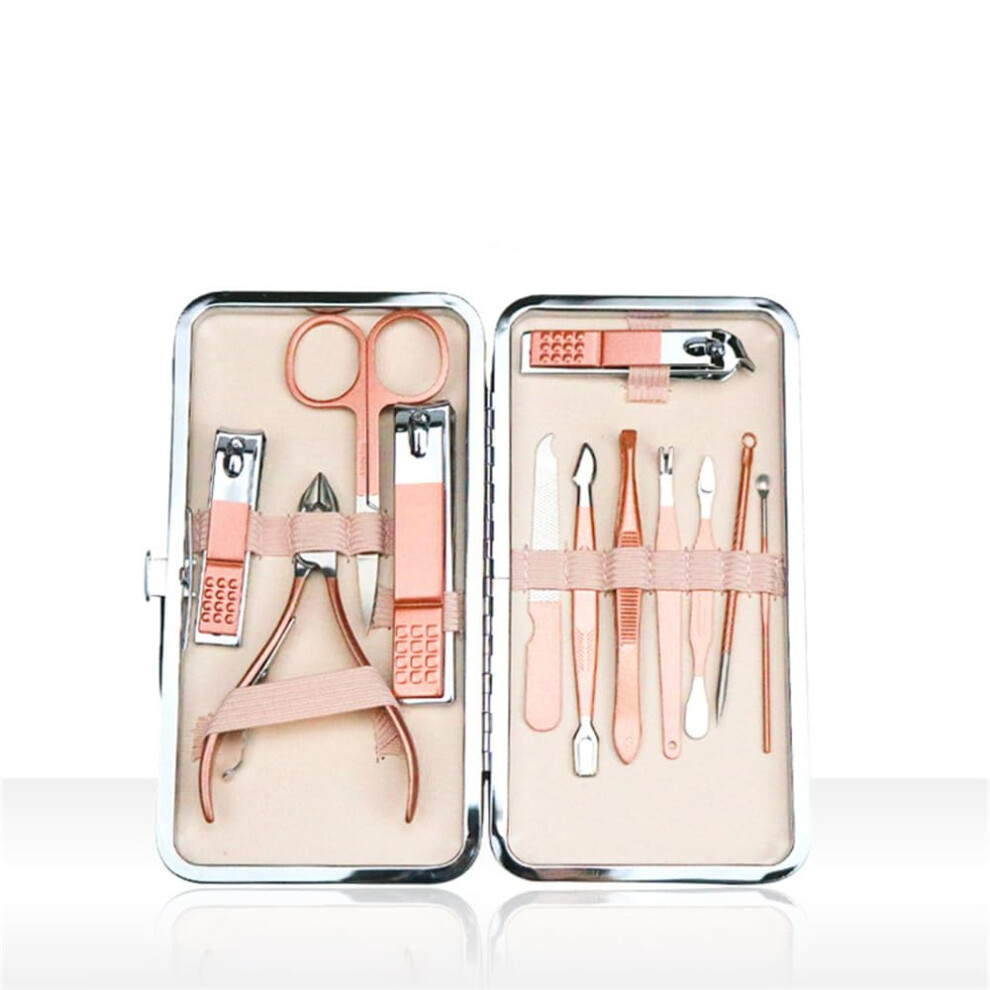 12pcs Stainless Steel Manicure and Pedicure Set with Rose Gold Nail Clippers for Travel