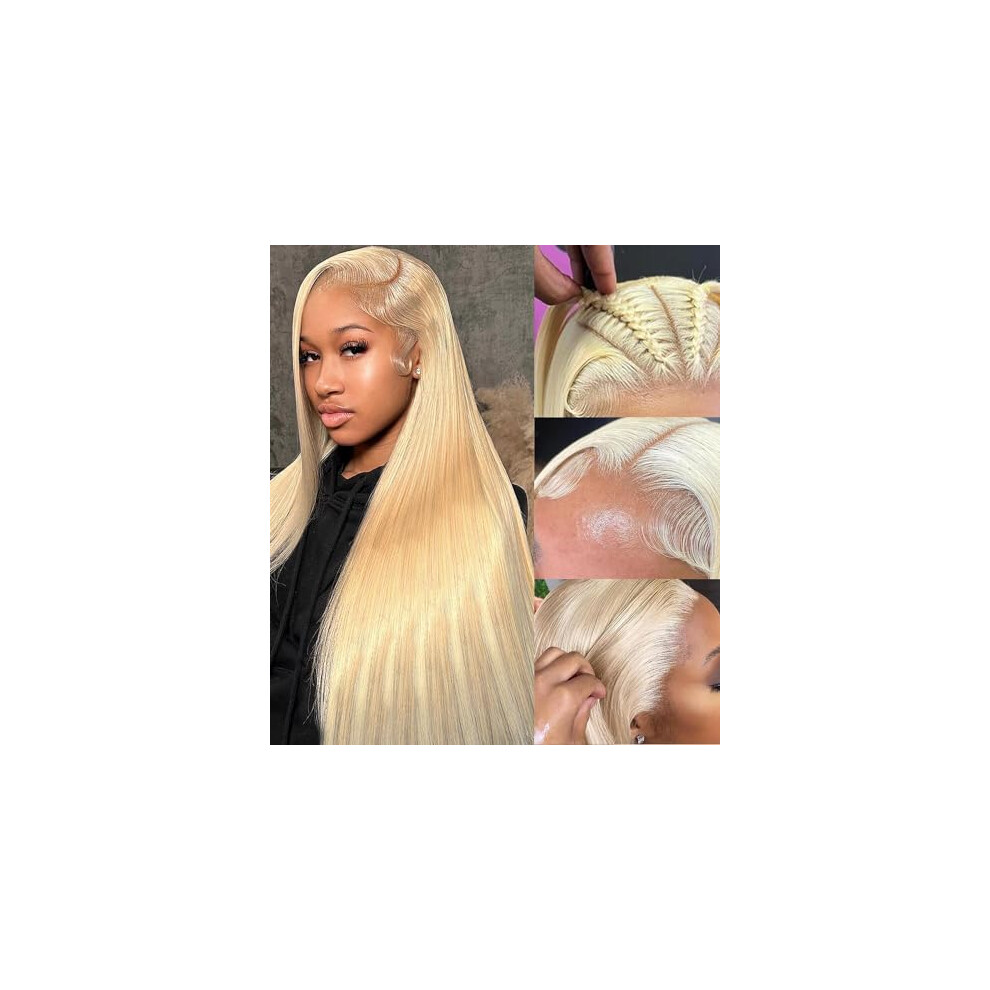613 Blonde Lace Front Wig Human Hair Straight HD Transparent Pre Plucked 200% Density Glueless