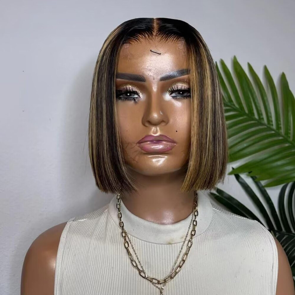 Brazilian Human Hair Wig Highlight Blonde 10 Inch Lace Front Bob HD Transparent Pre Plucked