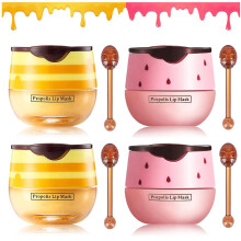 Honey and Strawberry Lip Balm Set with Moisturizing Lip Mask and Gentle Exfoliation, 4 PCS