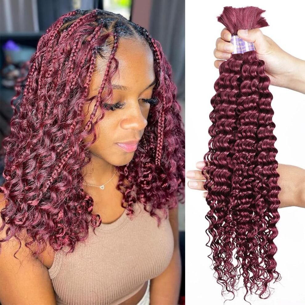 Unisex Red 99J Burgundy Deep Wave Human Braiding Hair 14 Inch Brazilian Virgin Bulk Hair 2 Bundles Tangle