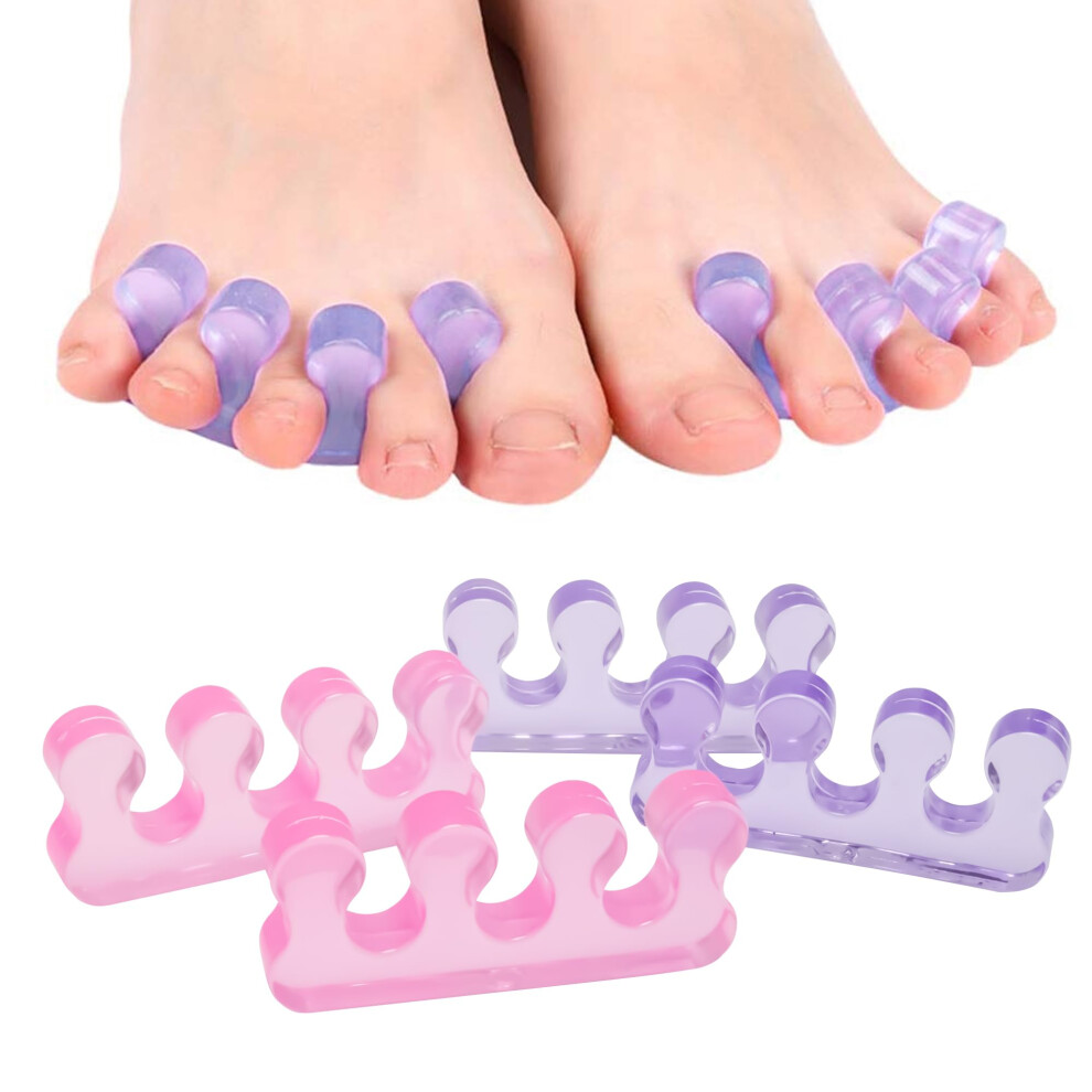 Toe Separators for Pedicure, Gel Toe Spacers for Bunions and Overlapping Toes, 4 Pcs Pink Purple