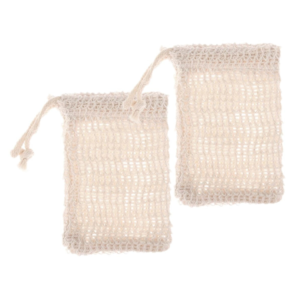 Beige 2Pcs Natural Sisal Soap Saver Bag With Drawstring For Gentle Exfoliation And Efficient Lathering
