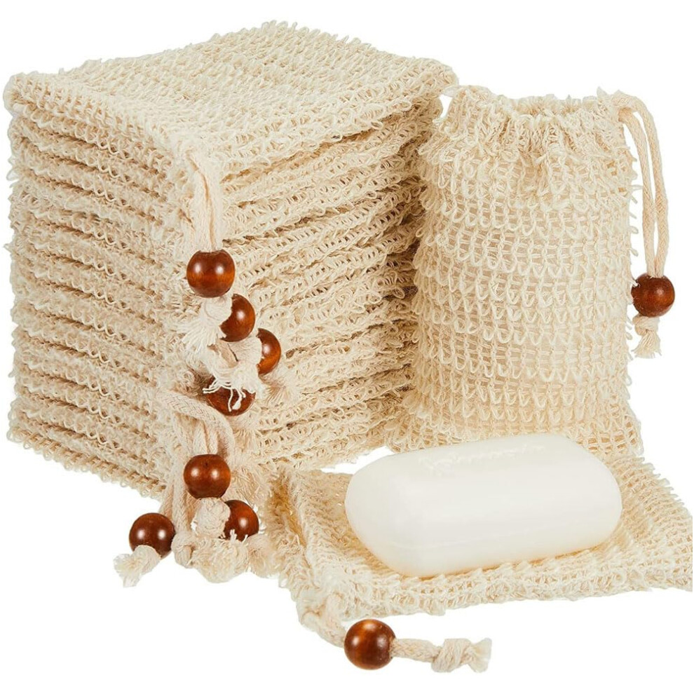 Beige 10Pack Natural Sisal Soap Saver Bags For Rich Foam And Gentle Skin Exfoliation