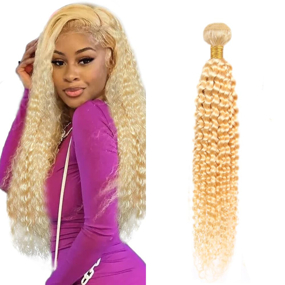 Unisex 613 Blonde Human Hair Bundles Brazilian Virgin 30 Inch Kinky Curly Hair Extension Single Piece