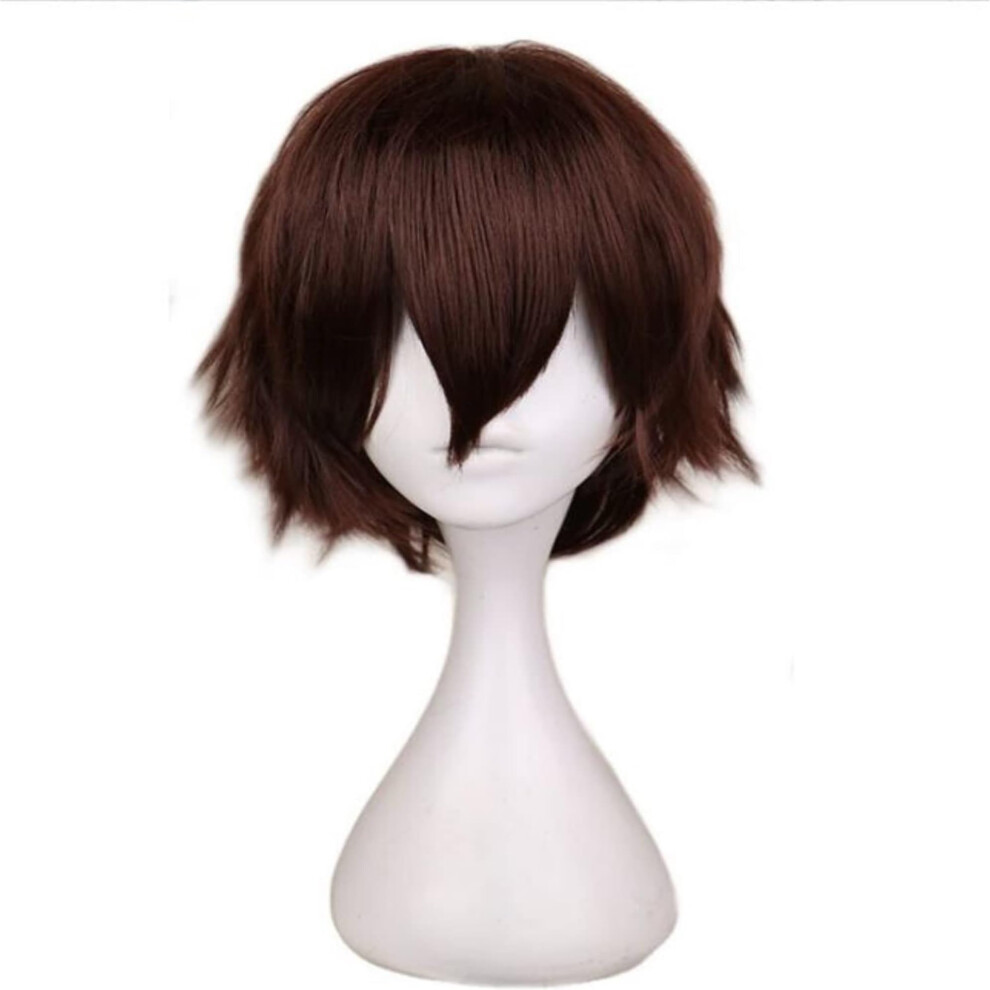 Short Curly Wig Dark Brown Heat Resistant Synthetic Cosplay Hair with Natural Scalp Hairline