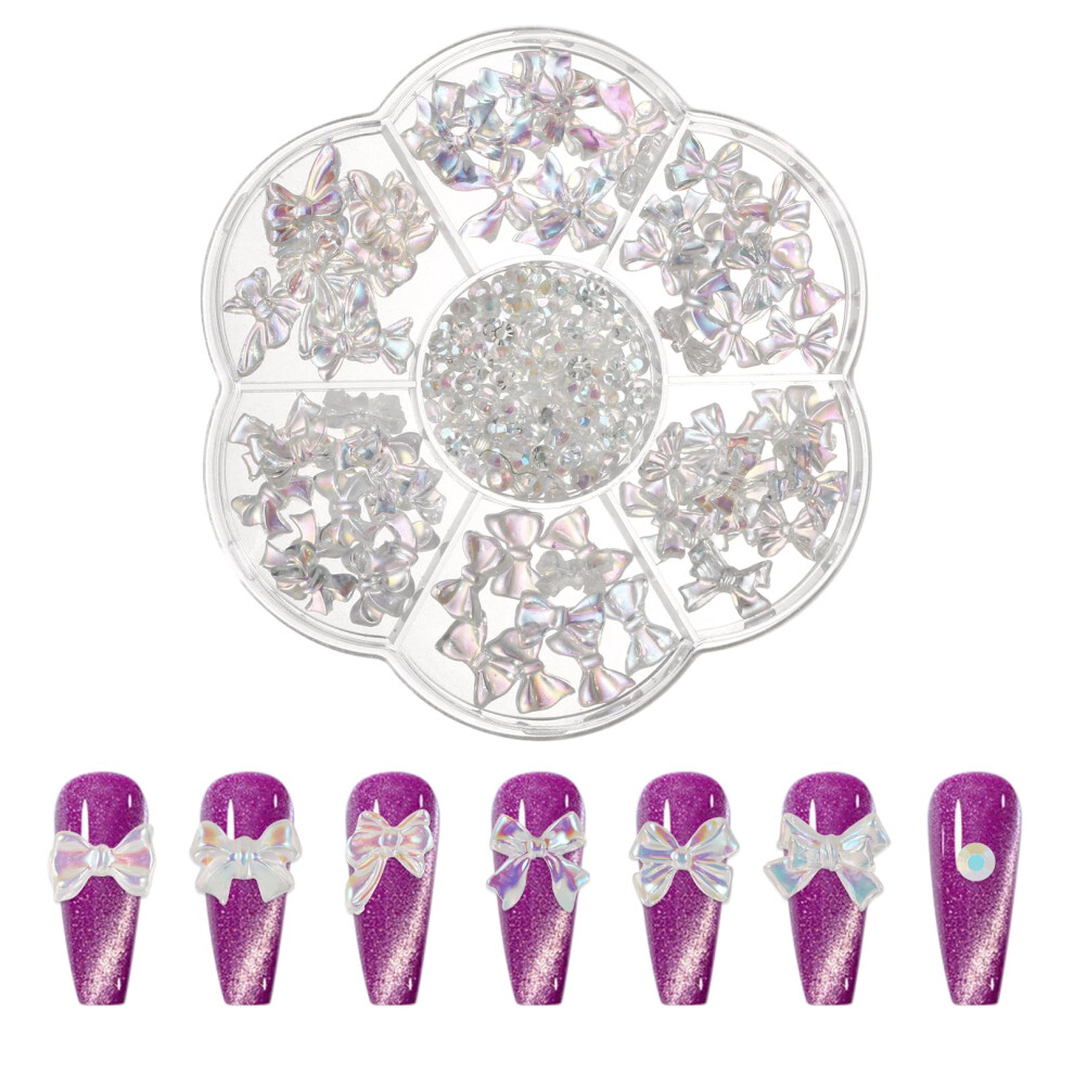 Bow Nail Charms 140pcs Colorful 3D Nail Art Decorations with Rhinestones for Acrylic Nails