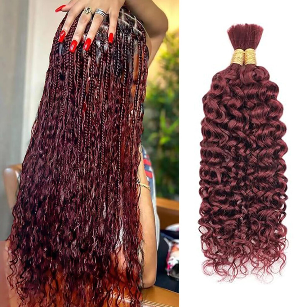 Unisex Wet And Wavy Human Braiding Hair Extensions 16 Inch Boho Braids Virgin Brazilian Curly #99J