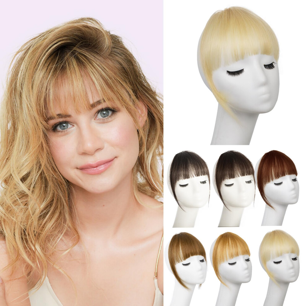 Unisex Clip In Bangs 100% Human Hair Wispy Fringe With Temples Natural Hairpiece Blonde 4.5X6