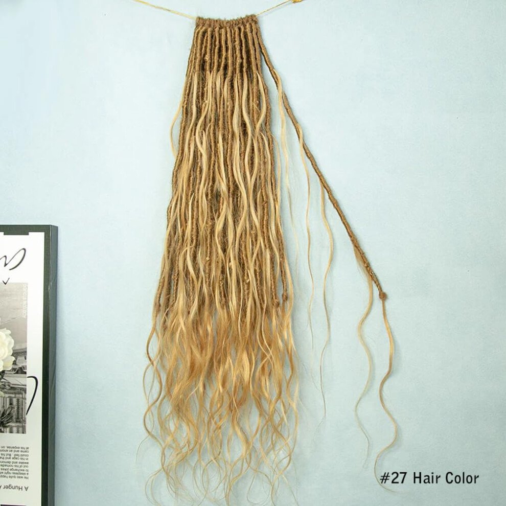 Unisex Boho Faux Locs With Human Hair Curls Prelooped Goddess Crochet Braids 22 Inch Color #27