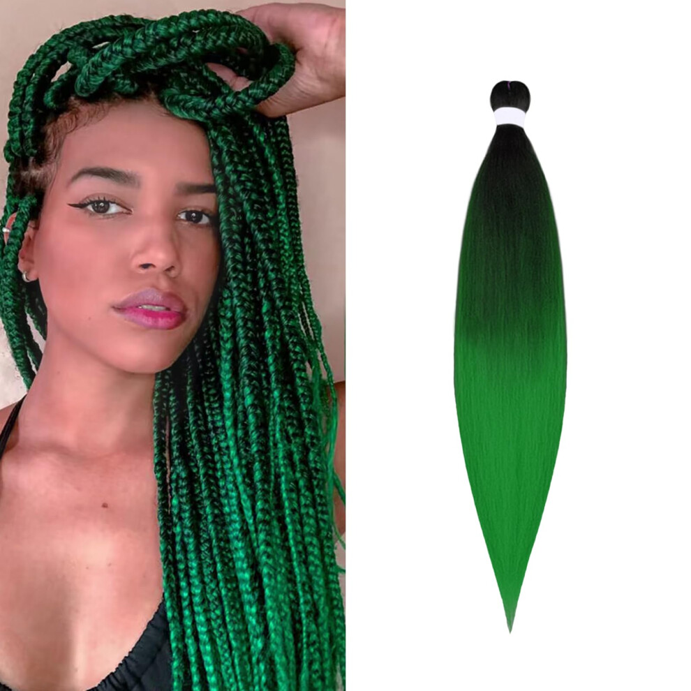 Unisex Green,Black 26 Inch Prestretched Braiding Hair Heat Resistant Synthetic Yaki Texture Crochet Extensions Black To Green