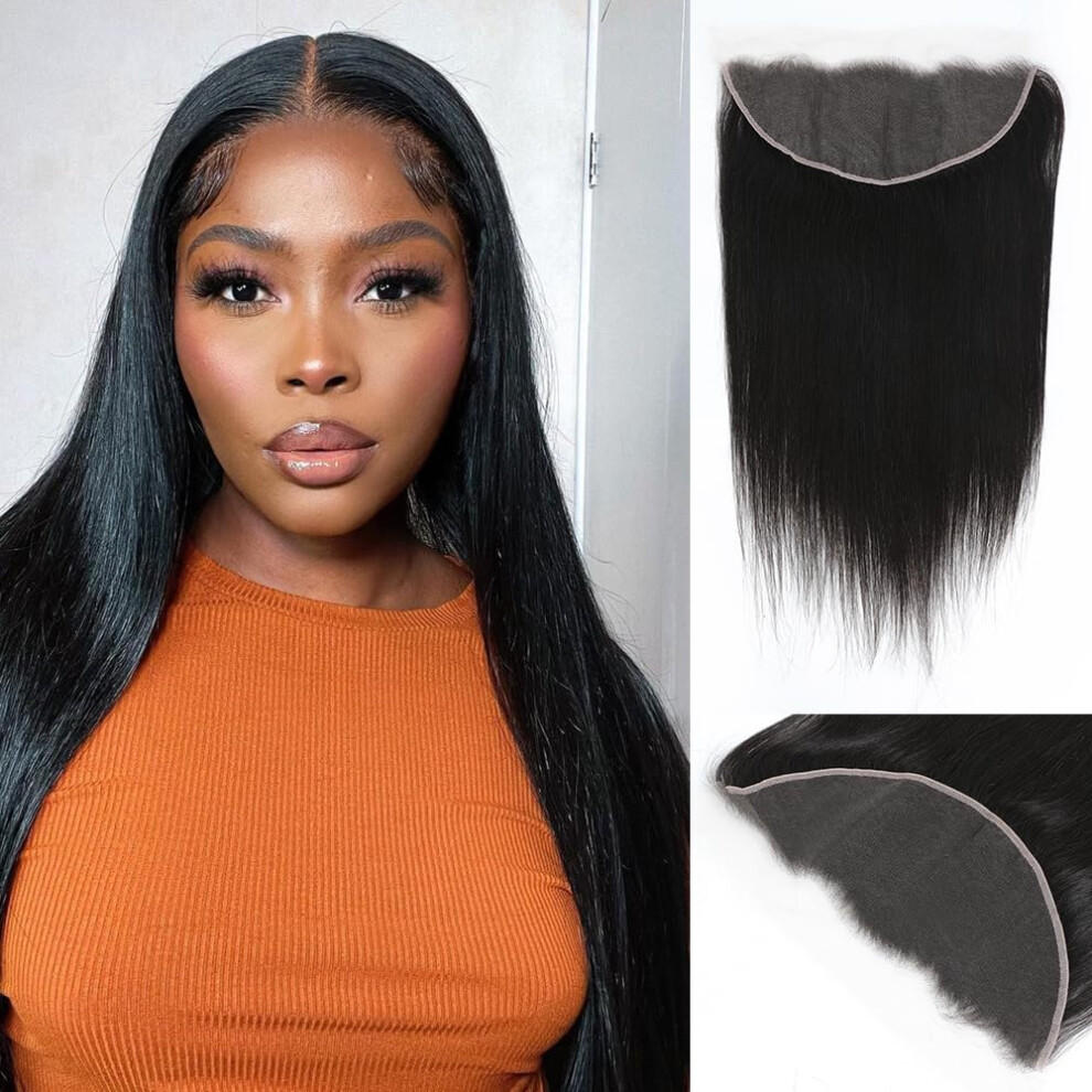 Unisex Hd Lace Frontal Closure 13X4 Brazilian Virgin Human Hair 16 Inch Straight Pre Plucked