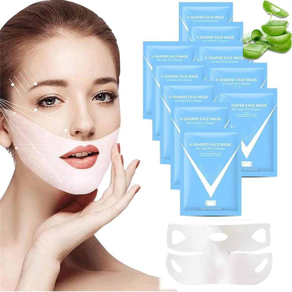 Face Lifting Mask 10Pcs Blue V Shape Design Reusable Double Chin and Jawline Lifting