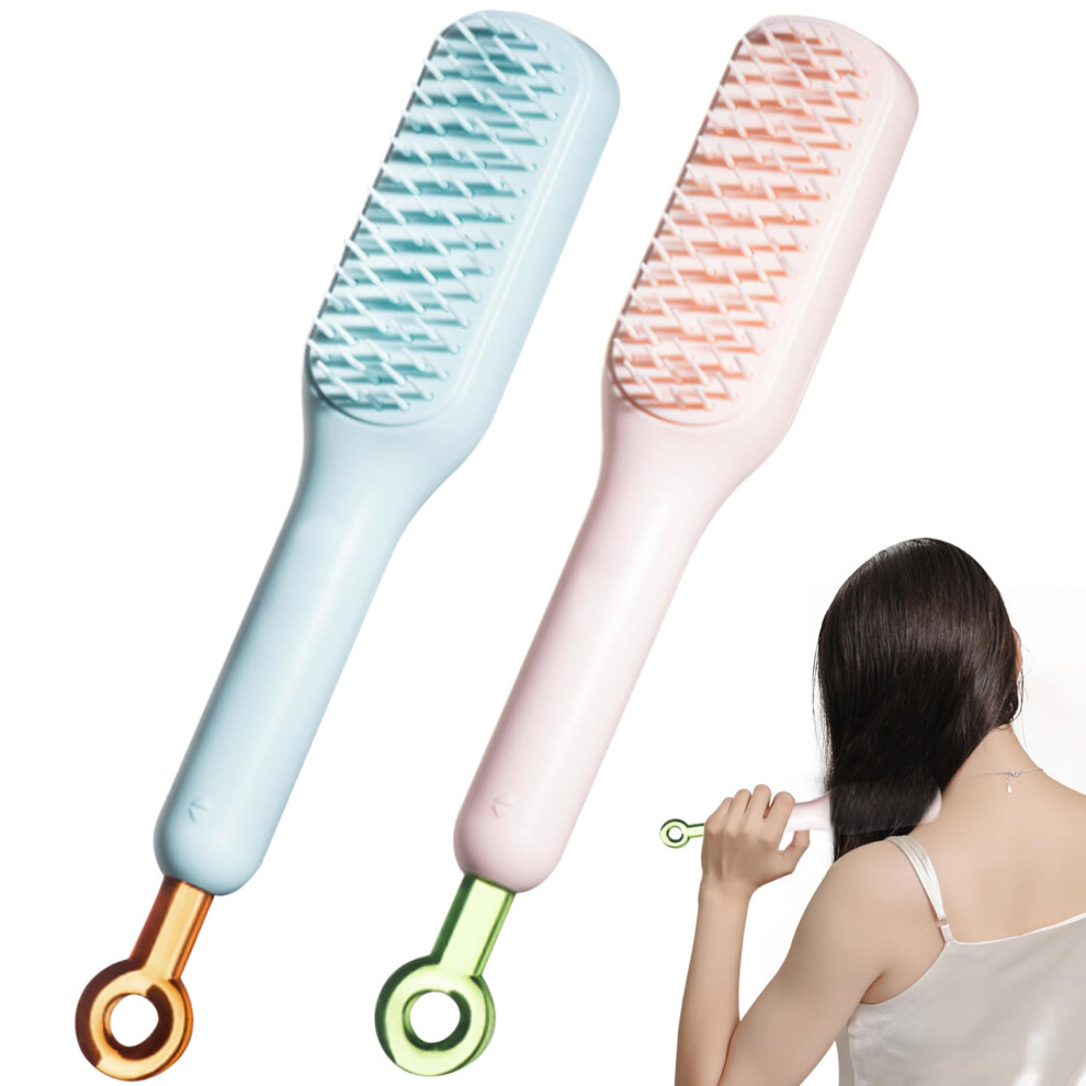 Self Cleaning Retractable Hair Brush 2Pcs Anti Static Detangling Comb with Massage Bristles