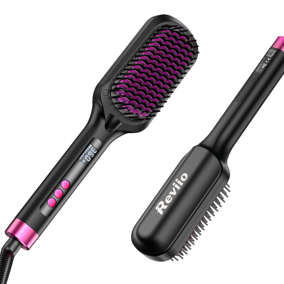 Hair Straightener Brush with 30s Fast HeatUp, Negative Ion Technology, 16 Temp Modes, Auto Lock and Off