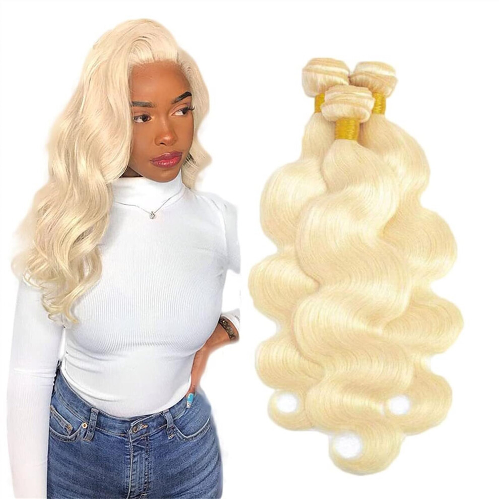 Unisex 613 Blonde Brazilian Body Wave Hair Bundles 4Pcs Remy Human Hair Weave 24Inch Dyeable
