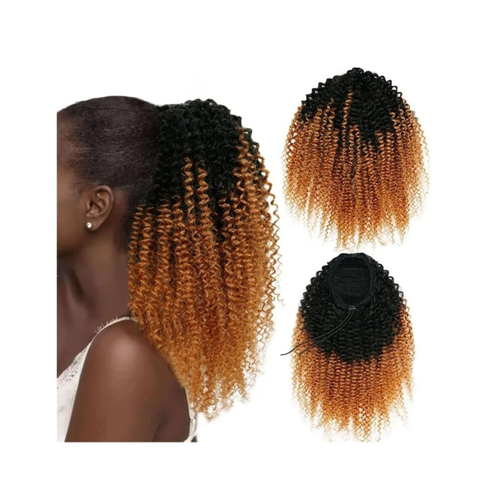 Unisex Black Afro Kinky Curly Ponytail 22 Inch Brazilian Remy Human Hair Drawstring Extension For Women