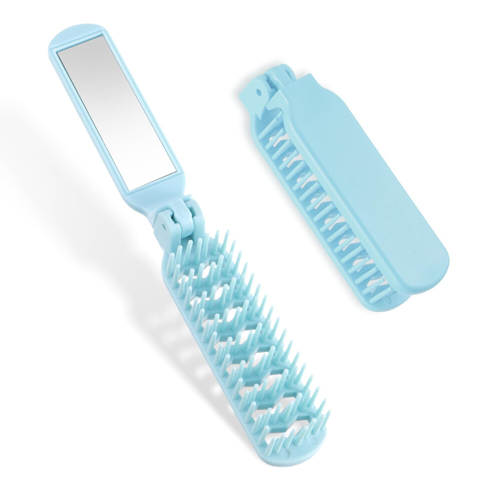 Folding Hair Brush with Mirror, Compact Pocket Size Travel Comb for Women, Foldable Detangling