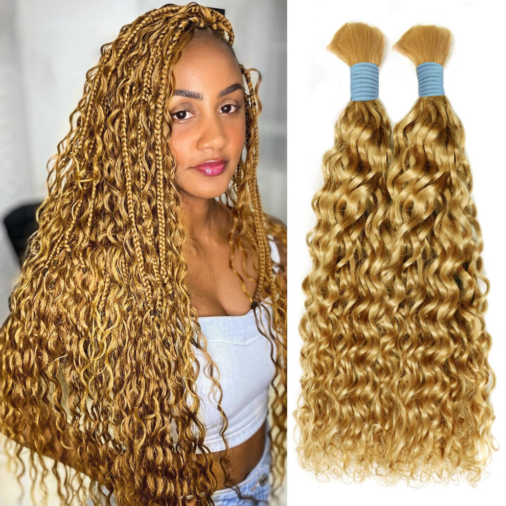 Human Braiding Hair for Boho Knotless Braids 18 Inch #27 Curly PreTextured 2 Bundles Natural