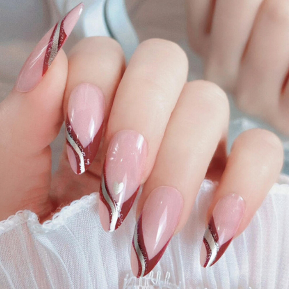 Pink Short Almond Press On Nails French False Nails 24Pcs Quick Salonstyle Manicure For Women