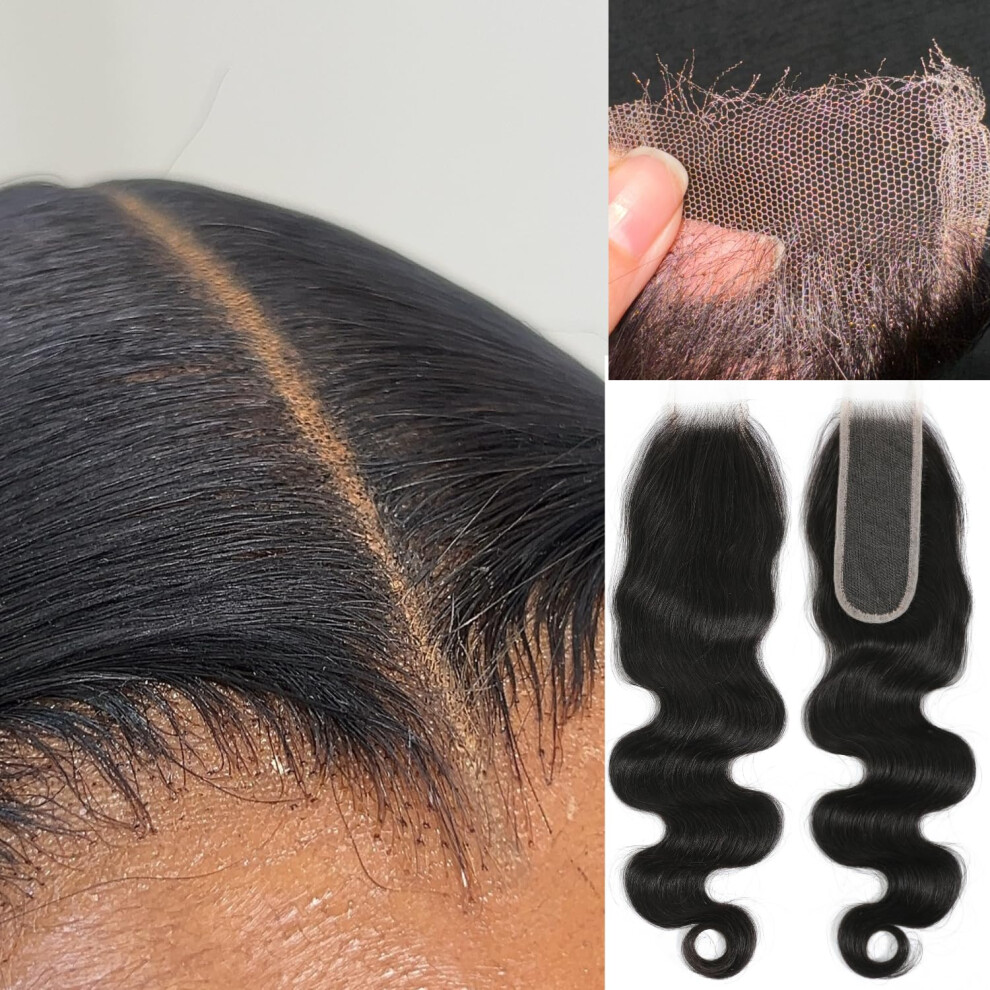 Unisex 2X6 Hd Lace Closure Human Hair Body Wave 14 Inch Pre Plucked Middle Part Natural Hairline