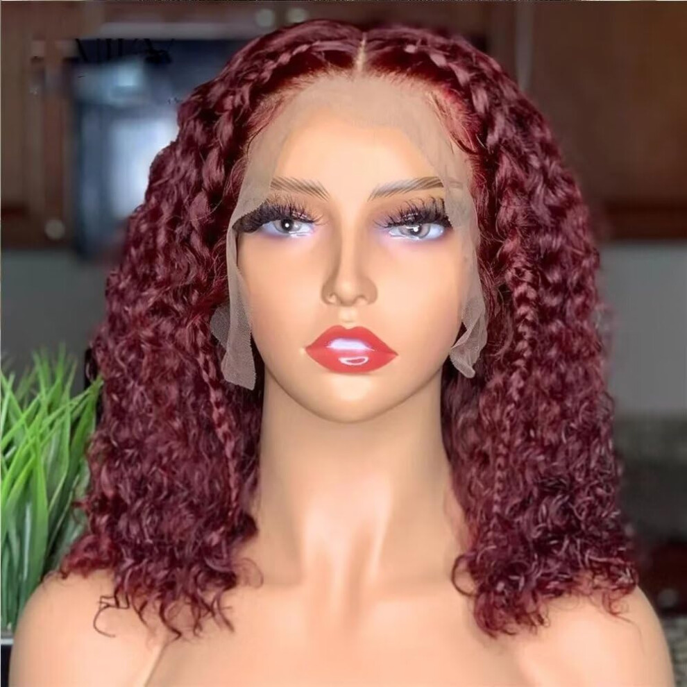 99J Burgundy Curly Bob Human Hair Lace Front Wig 16 Inch Brazilian Virgin Hair HD Lace