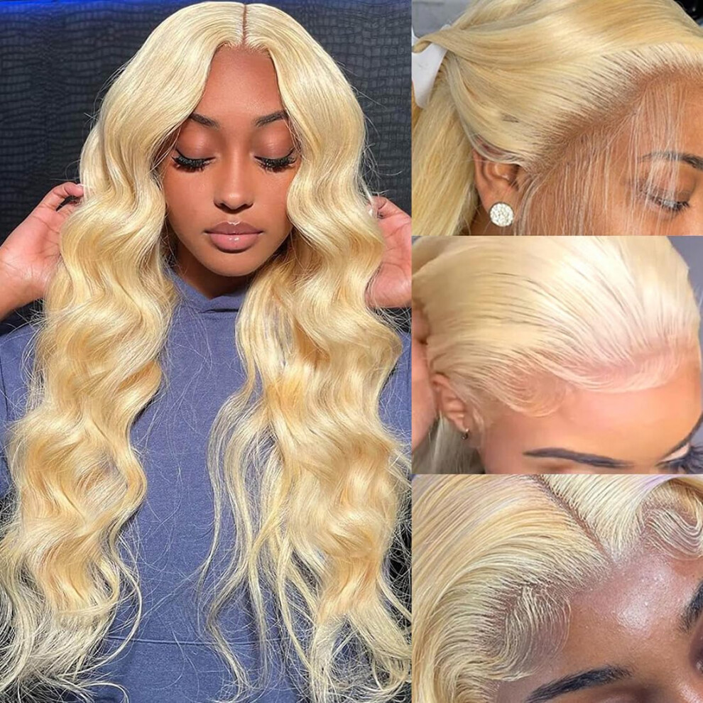 Unisex 613 Blonde 13X4 Hd Lace Front Human Hair Wig Pre Plucked Hairline 200% Density 26 Inch