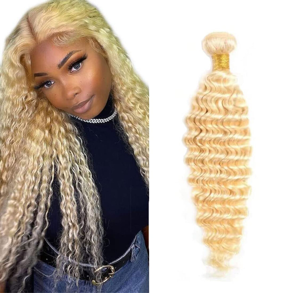 Unisex Honey Blonde Deep Wave Human Hair Extensions 10 Inch 8A Grade Virgin Weave For Women