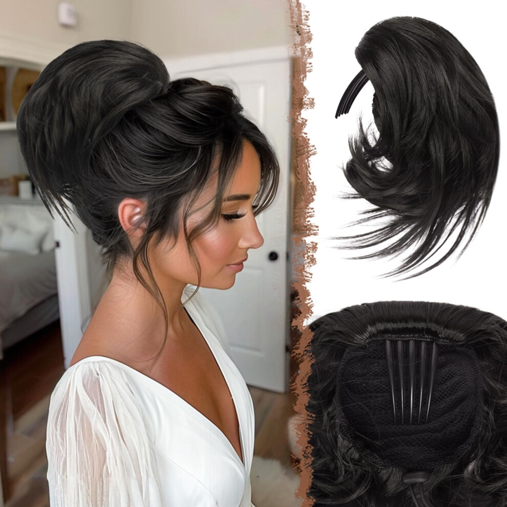 Unisex Black,Brown Hair Bun Extension With Comb For Women, Messy Bun Hair Piece, Synthetic Updo Ponytail Volume Black Brown