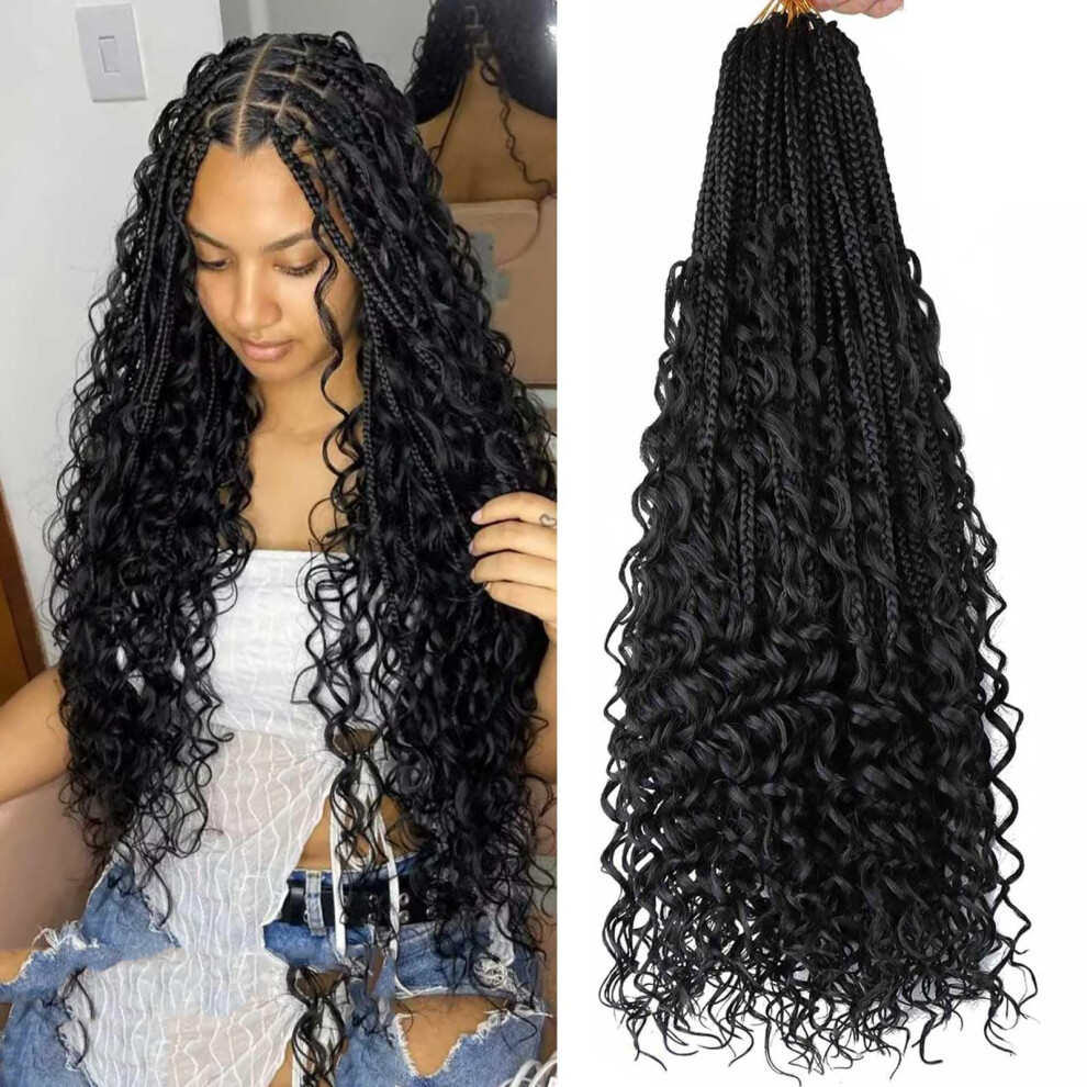 24 Inch Goddess Box Braids Crochet Hair 8 Packs Pre Looped Bohemian Braids with Curly Ends