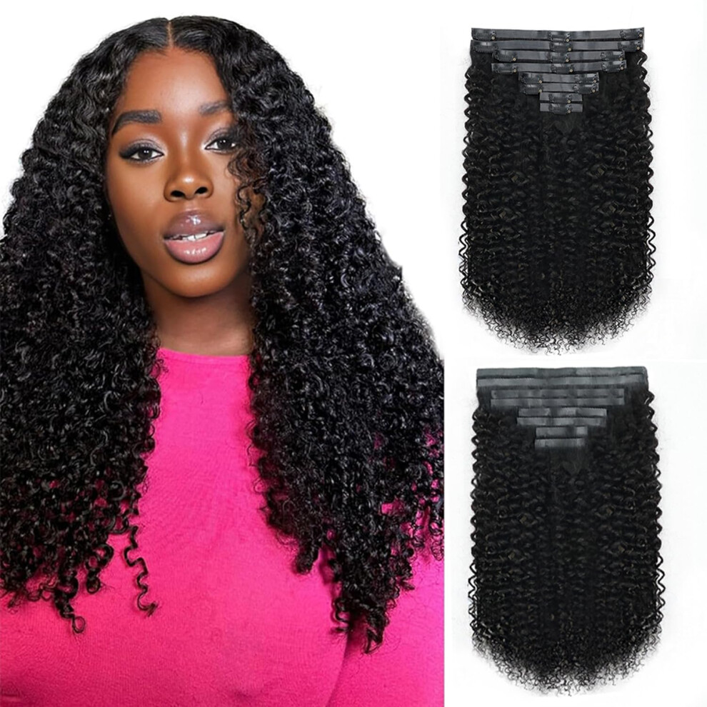 Unisex Kinky Curly Clip In Hair Extensions 26 Inch 1B Brazilian Virgin Human Hair For Instant Length And Volume