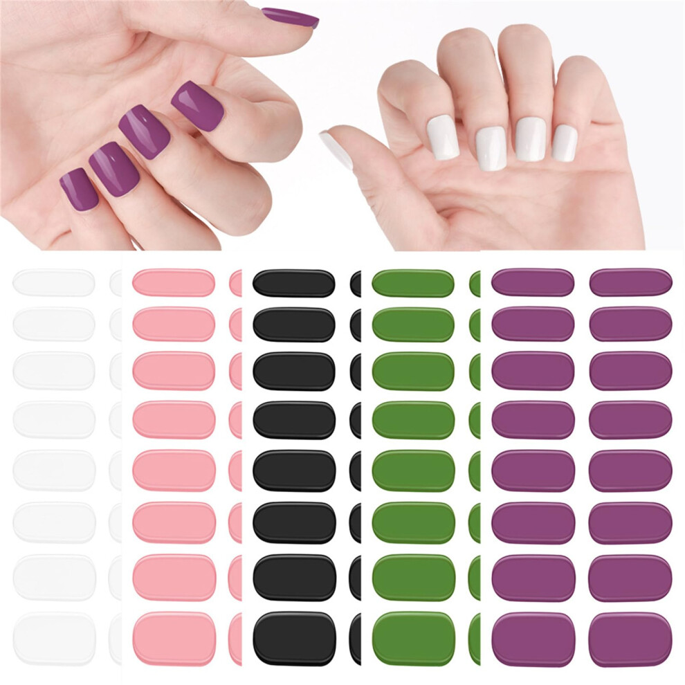 Peel and Stick Gel Nail Stickers Semi Cured Wraps for DIY Salon Style Manicure 5PCS A