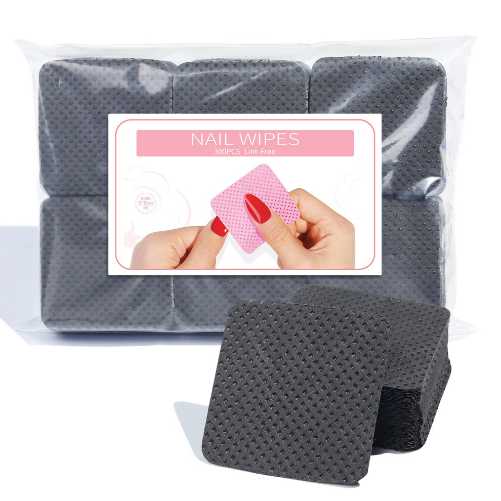 Black Lint Nail Wipes 300 Pack Cotton Pads For Gel And Acrylic Nails Polish Removal