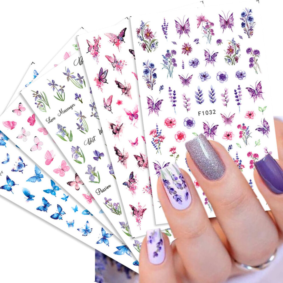 Nail Art Stickers 3D Butterfly Flower SelfAdhesive Spring Summer Nail Decals 10 Sheets