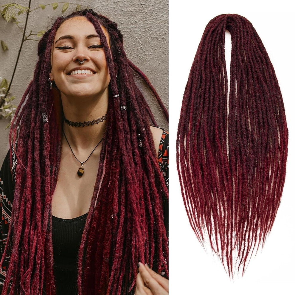 Unisex 24 Inch Synthetic Dreadlock Extensions For Women, Handmade Double Ended Crochet Hair Braids, Thin 0.6Cm Soft Locs 1B/Bug