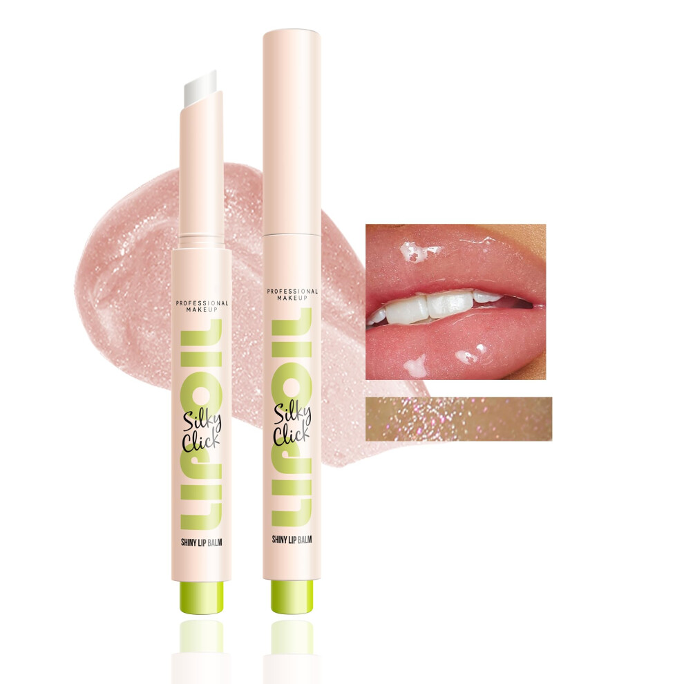 Clear Shimmer Glitter Lip Gloss Stick, Moisturizing Plumping Balm for Dry Lips, Shade 05
