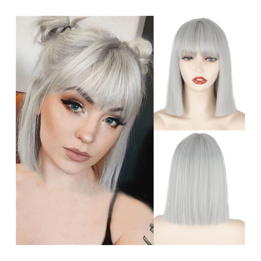 Short Bob Wig with Bangs Heat Resistant Synthetic Bob Wig for Women Natural Looking for Daily Party