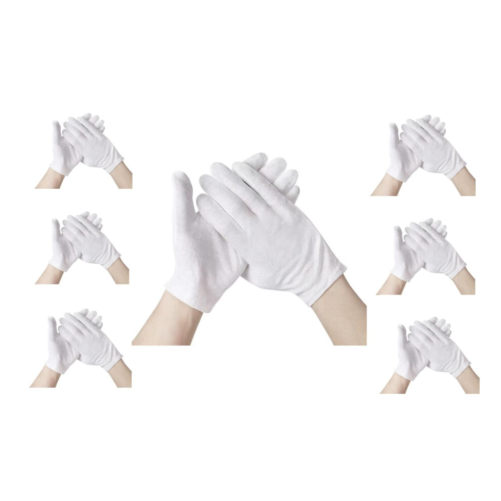 White Cotton Moisturizing Gloves 7 Pairs Breathable Reusable for Dry Hands Sleeping Jewelry Handling