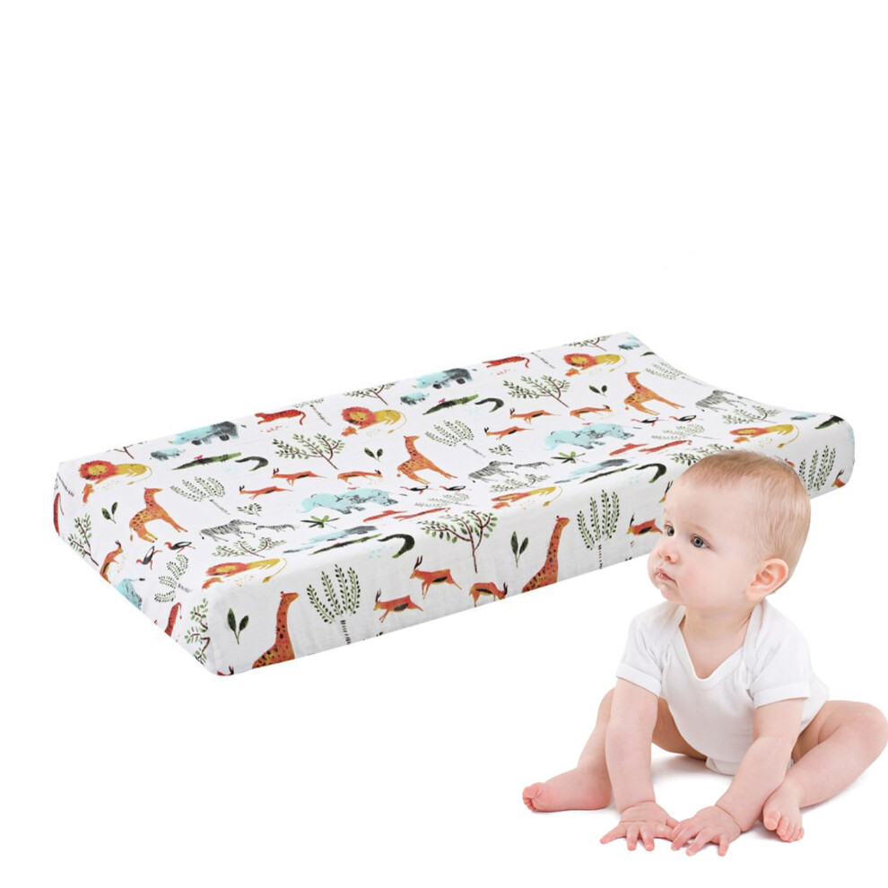 Soft Cotton Baby Changing Pad Cover with Secure Elastic Fit, Breathable Cute Animal Print