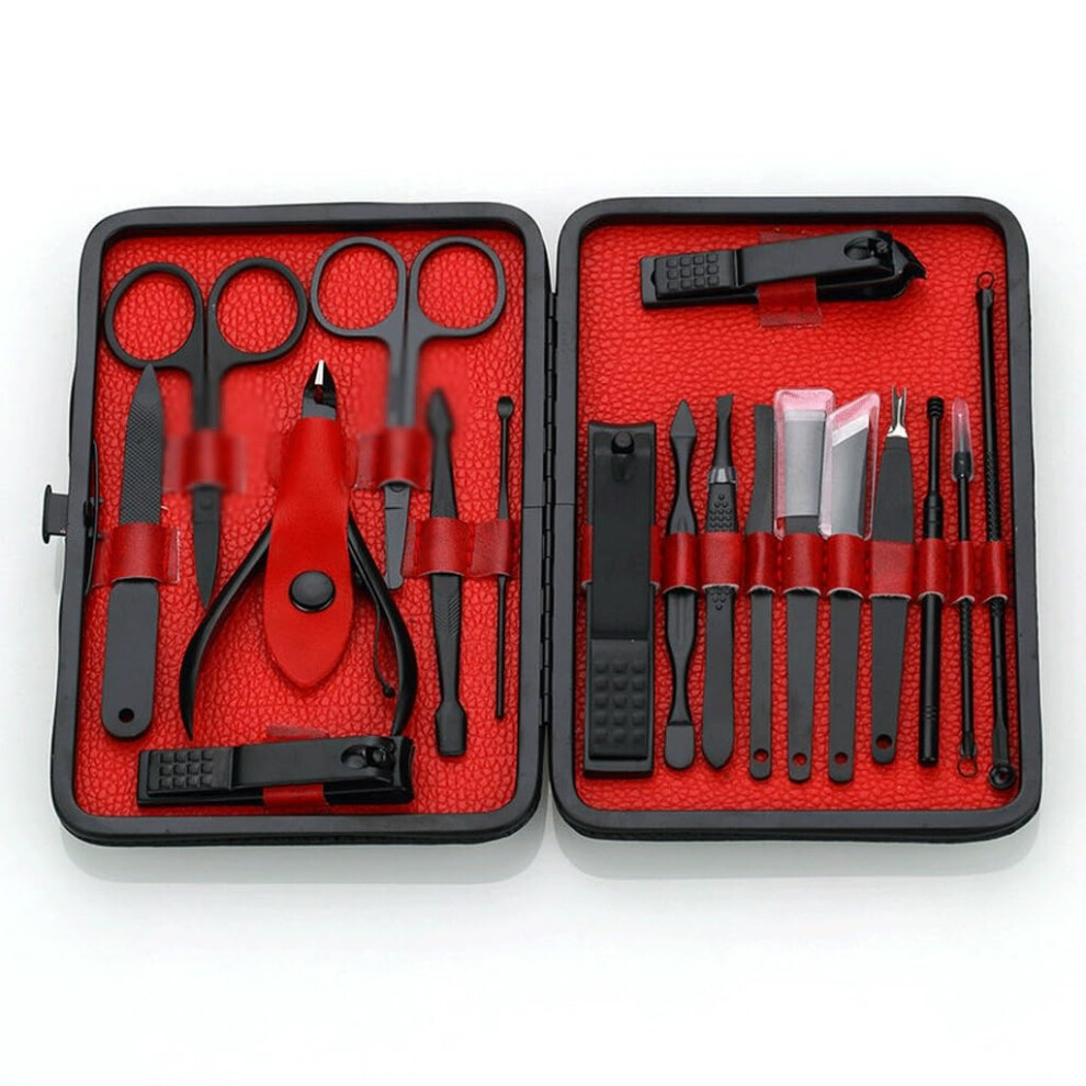 18 Piece Black Stainless Steel Nail Clipper Set, Manicure Pedicure Kit for Precise Nail Trimming